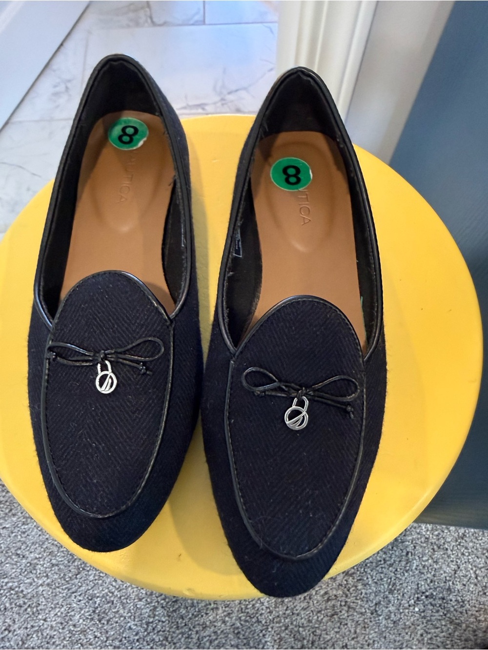 Nautica Women's Navy Blue Slip-On Loafers with Silver Charm